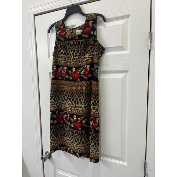 Rare Vintage Kathie Lee dress with mixed tropical print size 10 - Picture 2 of 7